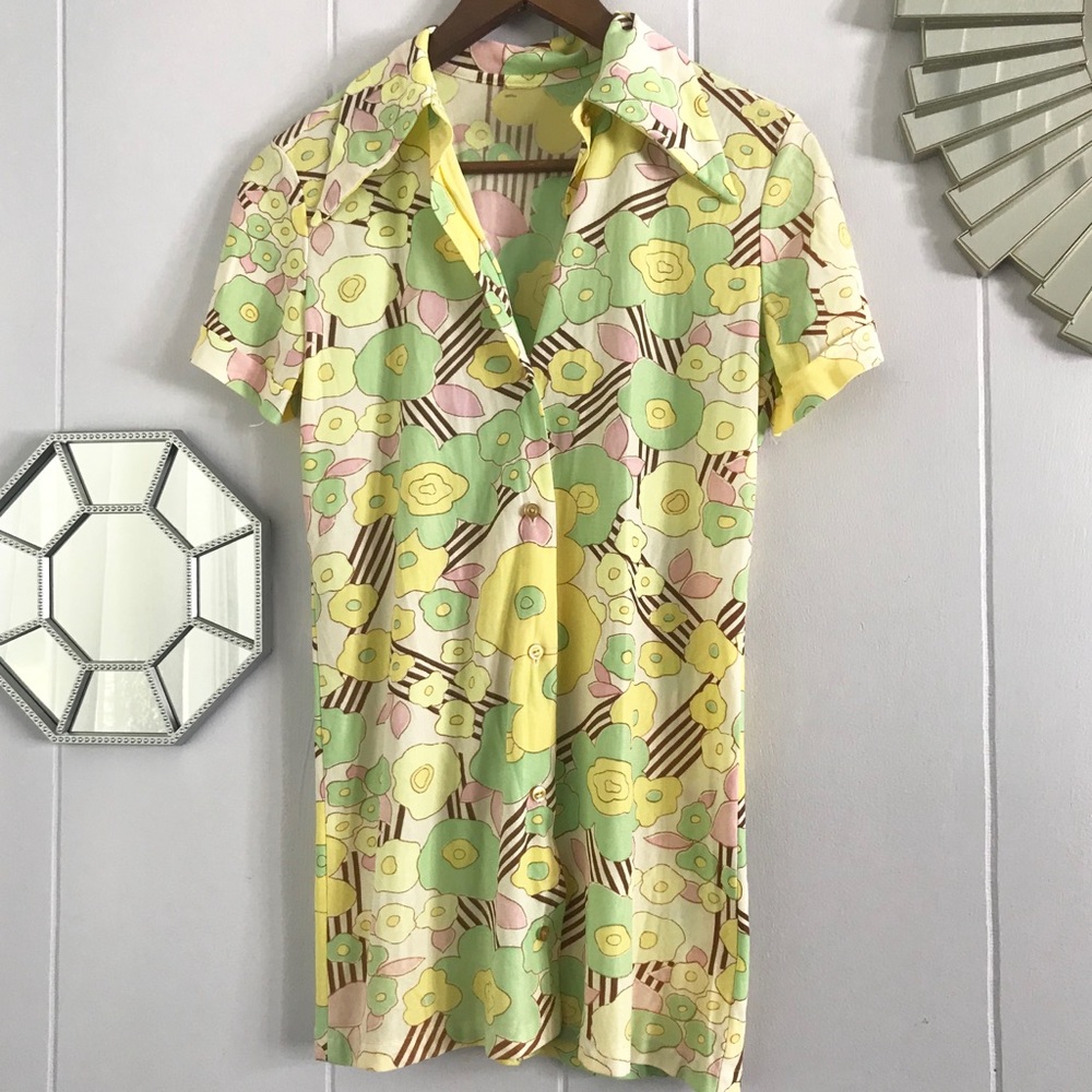 Vintage Pastel Floral Button-down Blouse S